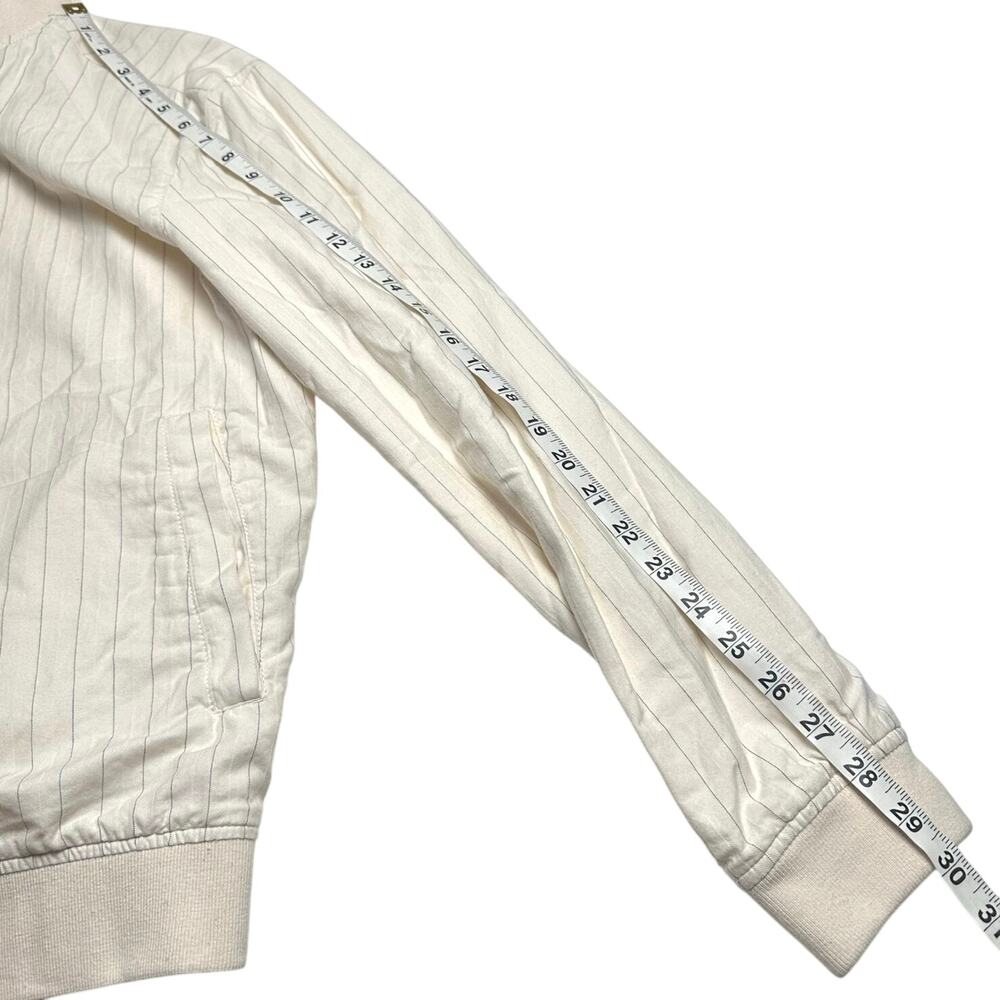 Zara | Men | Pinstripe Cream White Cotton Full Zip Light Bomber Jacket | Medium - Picture 6 of 15